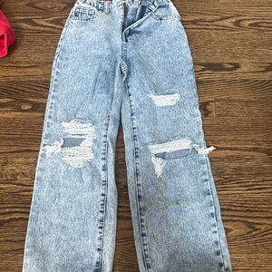 SHEIN Light Blue Distressed Straight Leg Jeans